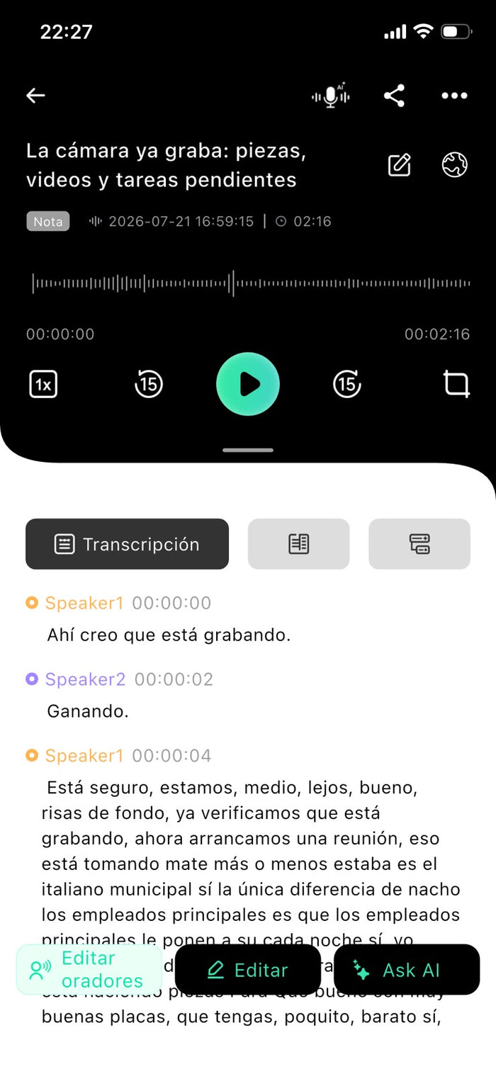 Transcripción con voces